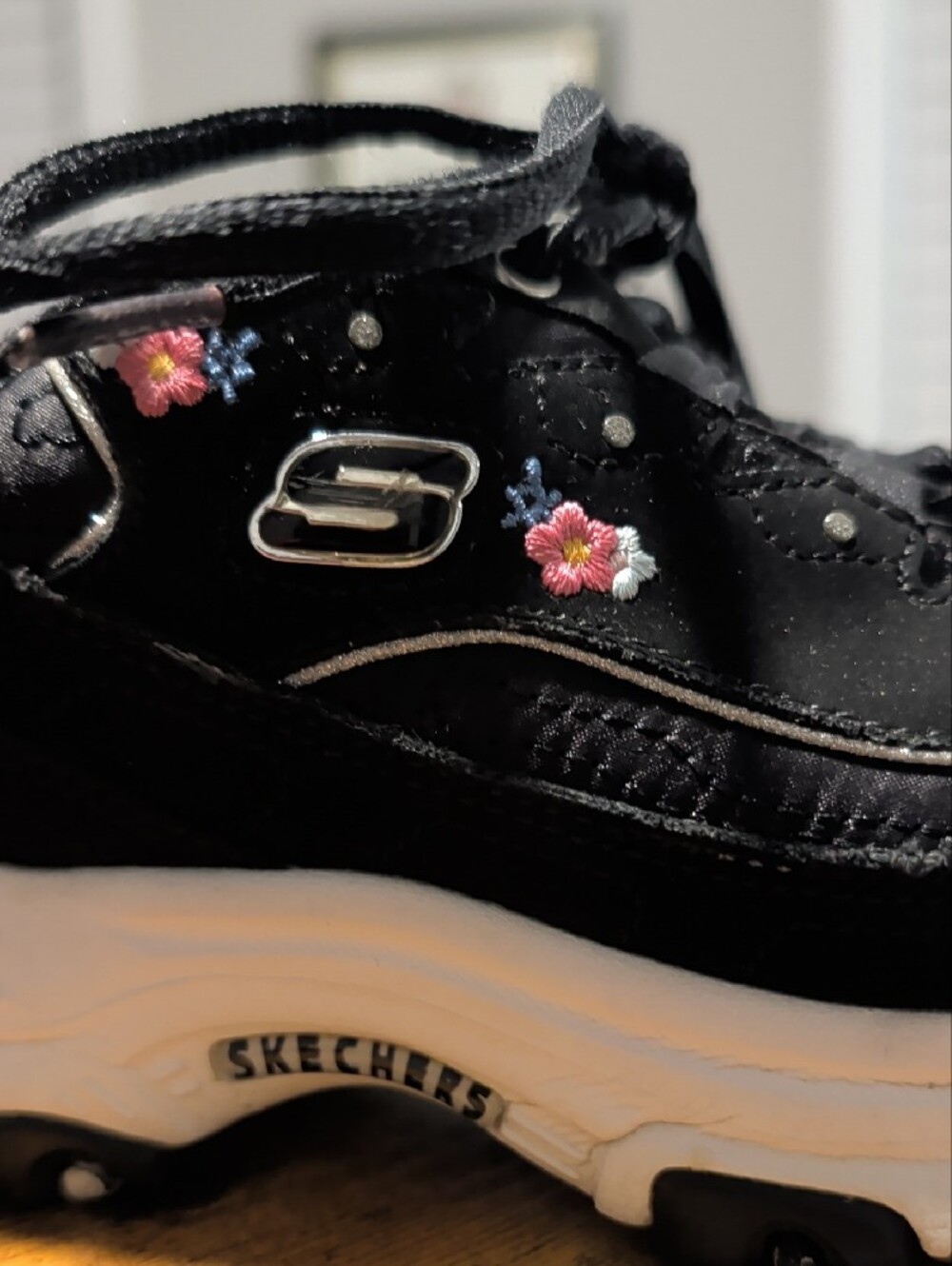 Skechers Black Floral Accent Lace-Up Walk Sneaker - Picture 7 of 11